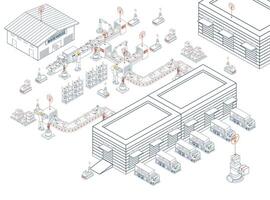 Smart Industry 4.0 with Factory automation, Autonomous robot industrial technology. The steps of the industrial revolution. vector