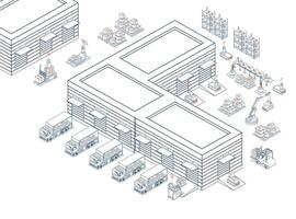 Smart logistics combines warehouse management with wireless technology and automated robots AGV vector