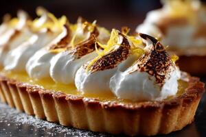 Lemon tart with meringue and zest photo