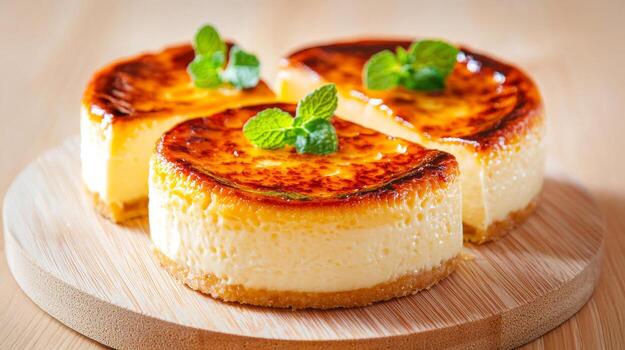 A cheesecake on a wooden plate with a slice missing photo
