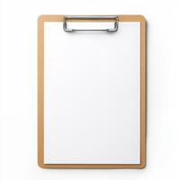 A clipboard with a blank paper on it photo