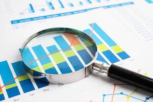Magnifying glass on charts photo