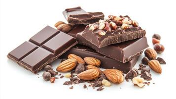 chocolate, nuts, isolated with white background photo