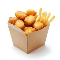 Snack box, fries, nuggets, isolated with white background photo