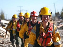 Group of firefighters are smiling and posing for a photo