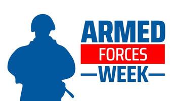 Armed Forces Week background banner or poster design template. observed every year in May. Holiday concept. Use to any Template, card, poster, placard, template. vector