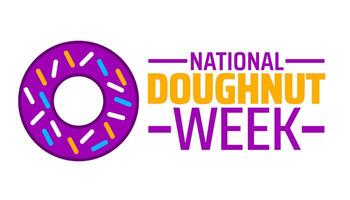 National Doughnut Week background banner or poster design template. observed every year in May. Holiday concept. Use to any Template, card, poster, placard, template. vector