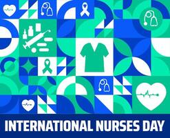 International Nurses Day Geometric shape pattern background banner or poster design template. observed every year in May. Holiday concept. Use to any Template, card, poster, placard, template. vector