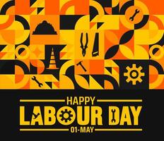 Happy Labour Day Geometric shape pattern background, banner or poster design template. Observed on May 1st. it honors workers' contributions. vector