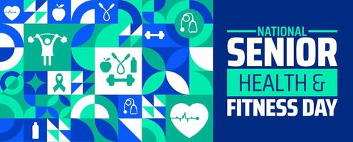 National Senior Health and Fitness Day Geometric shape pattern background banner or poster design template. observed every year in May. Holiday concept. Use to any Template, card, poster, placard. vector