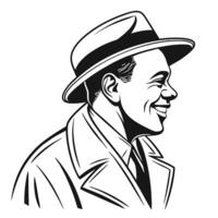 a silhouette line art of a smiling man in a hat vector