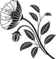 Stylized Flower Silhouette with Leaves and Layered Petals Illustration vector