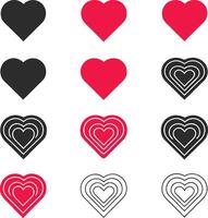 Minimalist Heart Icon Set Love in Outline, Red and Black Styles For Free vector