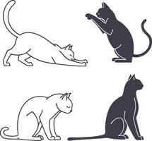 Silhouettes Cat Line Art Minimalist Feline Poses Set vector