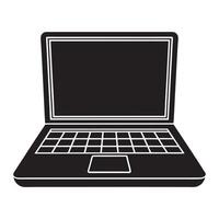 black and white silhouette of a laptop, Laptop icon illustration. Simple computer symbol. Black rectangular screen vector