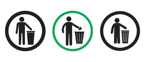 Simple Waste Disposal Signs for Public Areas, Do not litter sign. Stick man throwing trash Icon vector