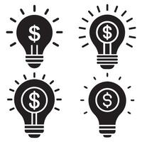 Light bulb with dollar icon set. Dollar in light bulb icons. Lamp with dollar icons, Financial Idea Light Bulbs Silhouette Illustration vector