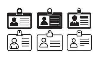 Simple Black and White ID Badge Icons, ID Badge and Security Pass Icons. Event Identification and VIP Admission Symbols vector