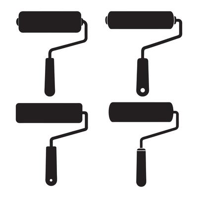 Black Paint Roller Icon Set, Paint roller icon set. Roller painter sign and symbol. illustration