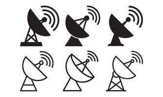 Collection of Simple Satellite Dish Antennas, Satellite dish icons collection in Filled flat and thin line style vector