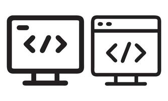 computer monitors displaying code icons set, vector