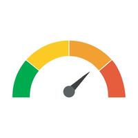 Colorful Gauge Meter with Needle, Speedometer with color scale and maximum value. Measure, needle, speed, temperature, fast, slow, illustration vector