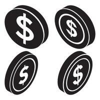 Isometric icon of money, dollar coin, Isometric dollar coins vector