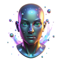 peaceful majestic A holographic projection of a human face flickers in the darkness, surrounded by swirling particles of light. Moody, low key lighting. Cyberpunk style refined png