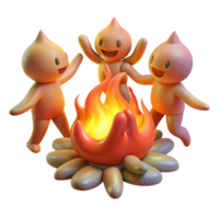 stunning dreamy renaissance A group of playful sprites dancing around a bonfire, warm firelight, impressionistic style professional png