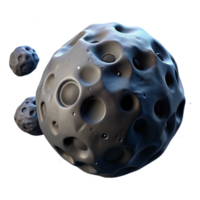 inspired minimalist A solitary space probe drifting through a field of asteroids, its surface pitted and scarred, illuminated by the cold light of a distant star. Photorealistic, dark and moody 4K png
