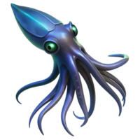 captivating whimsical coastal A giant squid swimming in the deep ocean, dark and mysterious atmosphere, bioluminescent details expertly shot png