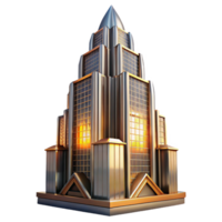 dazzling vintage Art Deco skyscraper, chrome and glass, sharp lines, sunset lighting, volumetric lighting, ray tracing, highly detailed, intricate, Art Deco style original png
