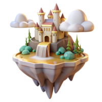 intense exquisite Floating island with castle, waterfalls cascading down, soft golden light, fantasy, romantic style authentic png