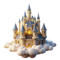 radiant distinctive A majestic castle floating in the clouds, soft, golden sunlight, dreamlike style png
