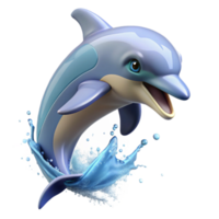 immaculate inspired A playful dolphin leaping out of the ocean, dynamic action shot with splashing water, in a realistic style png
