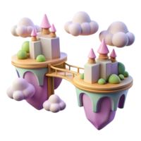pristine bohemian Floating islands connected by bridges, pastel colors, dreamlike atmosphere, art nouveau style, digital illustration, handcrafted png