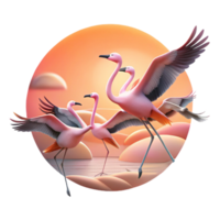 hypnotic energetic artistic A flock of flamingos taking flight against a pastel sunset, silhouetted figures, in a minimalist style professional png