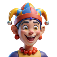 fascinating bold rustic Portrait of a mischievous jester with colorful makeup and a bells adorned hat, bright stage lighting, cartoon style exclusive png