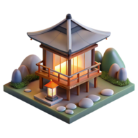 signature futuristic A minimalist Japanese tea house, surrounded by a zen garden, soft morning light, serene atmosphere, watercolor painting style, high resolution png
