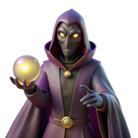 breathtaking ethereal renaissance Portrait of a mysterious masked figure in a long cloak, holding a glowing orb. Dark, dramatic lighting. Fantasy art style authentic png