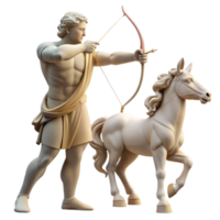 magnificent celebrated A wise centaur teaching archery to a young human, soft sunlight filtering through the trees, classical Greek sculpture style png