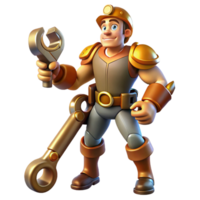 elegant unforgettable A powerful steampunk automaton, wielding a giant wrench, dynamic, spotlight lighting, comic book style png