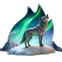 gorgeous nostalgic renaissance A lone wolf howling at the Northern Lights, dramatic lighting and snow covered landscape, painted in an impressionistic style fine detail png