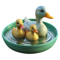 enchanting artistic A family of ducks swimming in a pond, serene atmosphere and reflective water, in an impressionistic style premium png