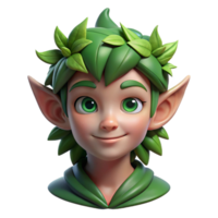 joyful dramatic Portrait of a mischievous forest sprite with emerald green eyes, dappled sunlight filtering through leaves, Art Nouveau style studio quality png
