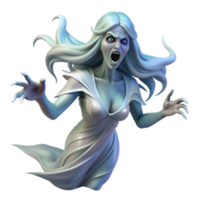 reflective pristine A spectral Banshee wailing in the moonlight, her ethereal form flowing in the wind, gothic horror style perfect clarity png