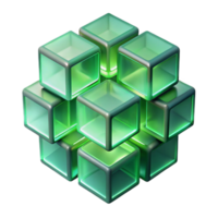 beautiful bohemian A cluster of translucent cubes, overlapping and intersecting, illuminated by a cool, green light. Minimalist style refined png