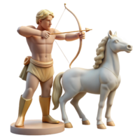 glorious peaceful vintage A wise centaur teaching archery to a young human, soft sunlight filtering through the trees, classical Greek sculpture style exclusive png