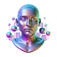 joyful captivating A holographic projection of a human face glitching and distorting, surrounded by binary code. Abstract style, neon colors expertly shot png