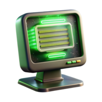 calm vibrant A vintage computer monitor displaying cascading green text, dust motes illuminated by its glow, dimly lit room, retrofuturism style artisan png